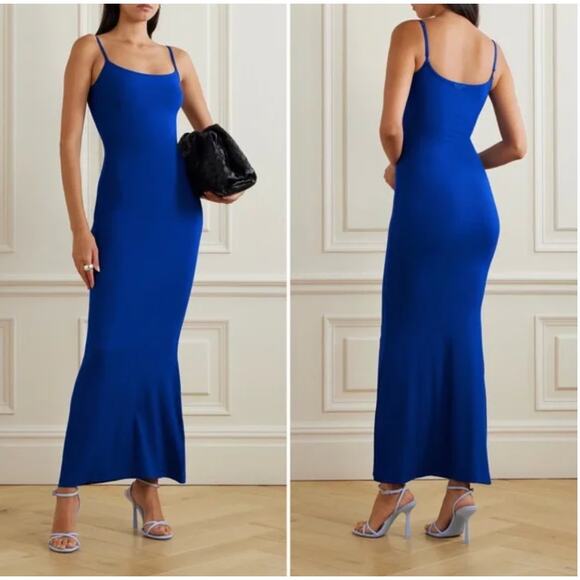 Skims Soft Lounge Cobalt Blue Ribbed Long Slip Dress S Small - Picture 1 of 10